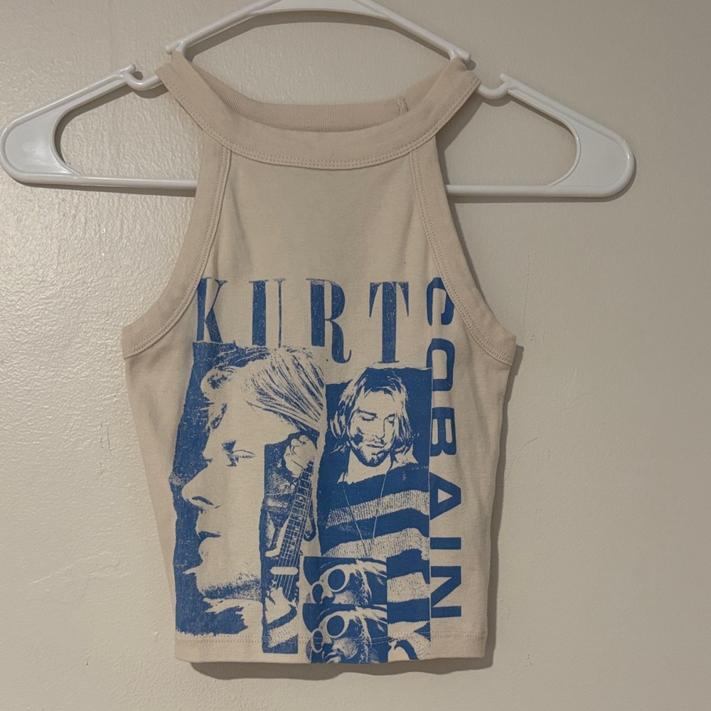 American Eagle Outfitters Cream Top with Blue Accents